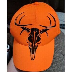Black deer sckull Baseball Cap Hat Lid Strap Adjustable Fit Hunter Orange